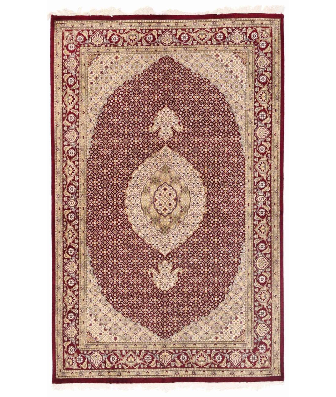 Hand Knotted Heritage Pak Persian Wool Rug - 4'6'' x 7'3'' 4' 6" X 7' 3" ( 137 X 221 ) / Ivory / Red