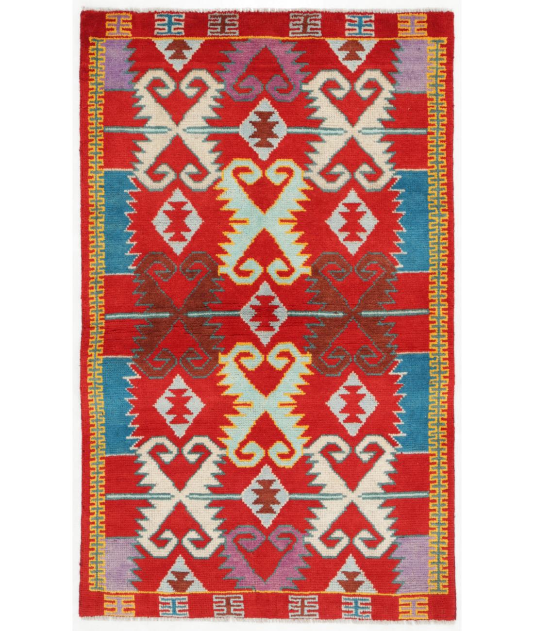 Hand Knotted Baluch Revival Wool Rug - 3'1'' x 5'2'' 3' 1" X 5' 2" ( 94 X 157 ) / Red / Ivory