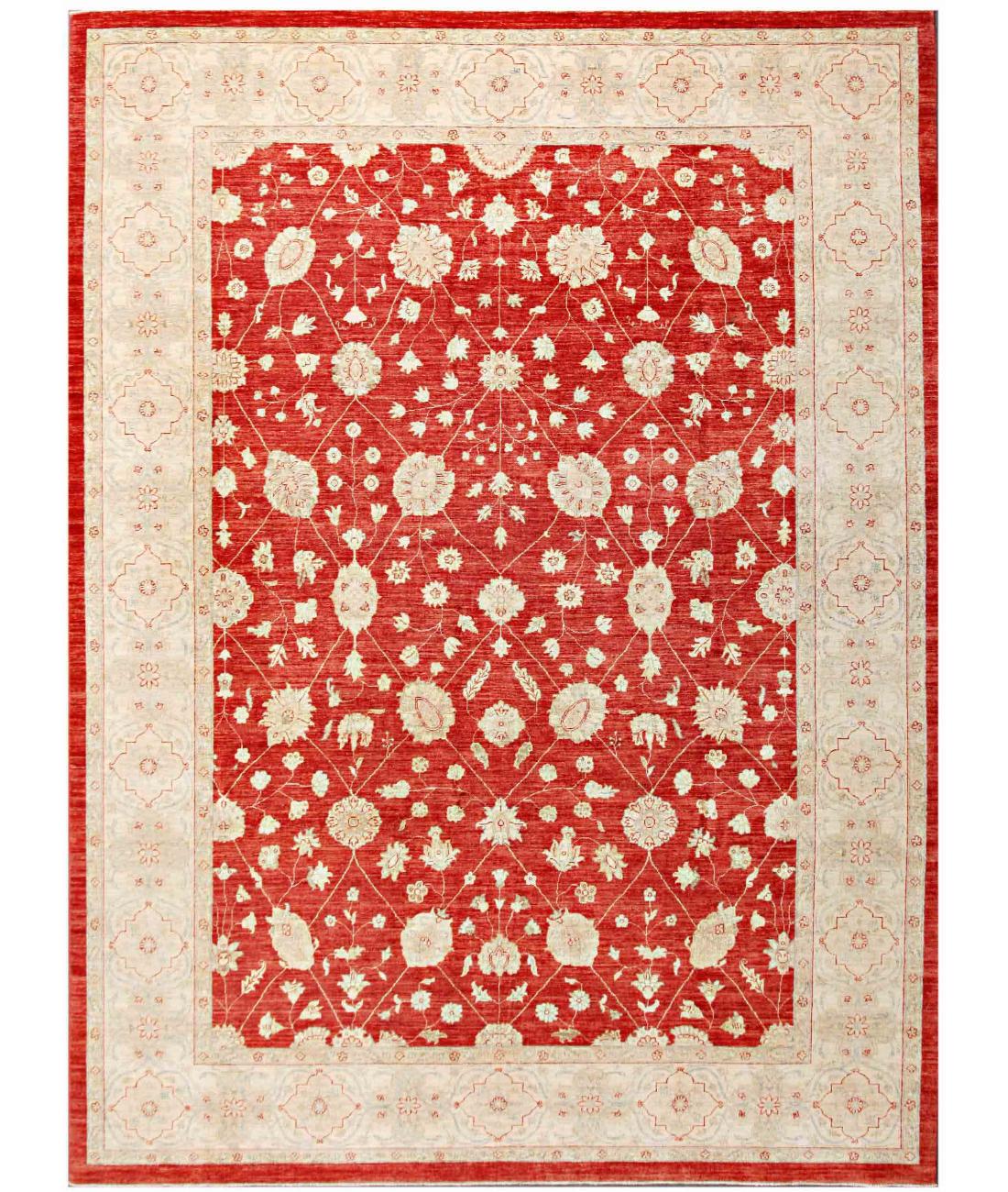 Hand Knotted Ziegler Farhan Wool Rug - 10'2'' x 13'10'' 10' 2" X 13' 10" ( 310 X 422 ) / Red / Ivory