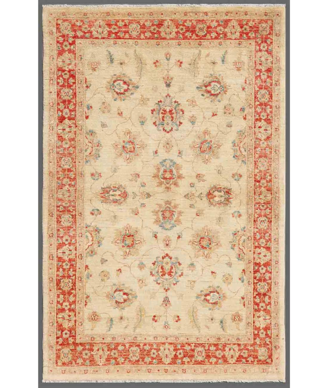 Hand Knotted Ziegler Farhan Wool Rug - 4'0'' x 6'3'' 4' 0" X 6' 3" ( 122 X 191 ) / Ivory / Red