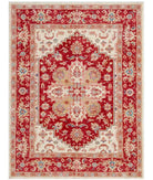 Hand Knotted Heriz Wool Rug - 5'0'' x 6'5'' 5' 0" X 6' 5" ( 152 X 196 ) / Ivory / Red