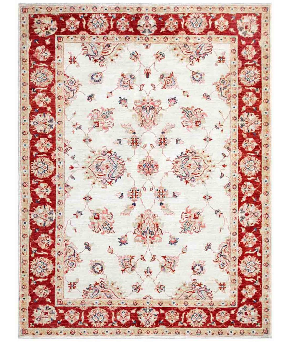 Hand Knotted Ziegler Farhan Wool Rug - 5'0'' x 6'5'' 5' 0" X 6' 5" ( 152 X 196 ) / Ivory / Red