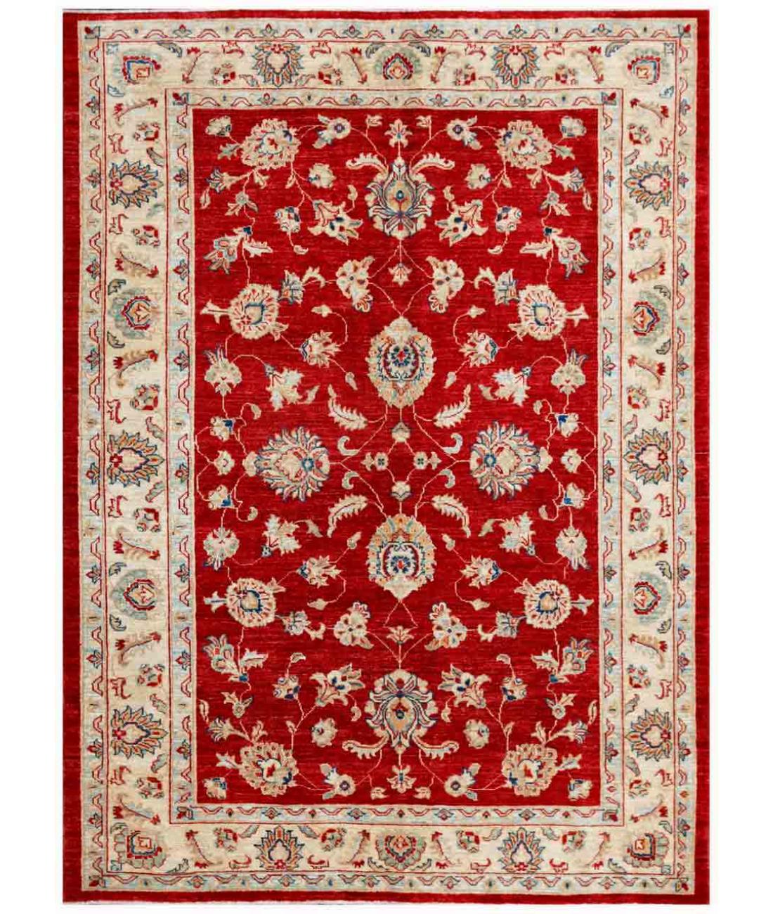 Hand Knotted Ziegler Farhan Wool Rug - 5'4'' x 7'4'' 5' 4" X 7' 4" ( 163 X 224 ) / Red / Ivory
