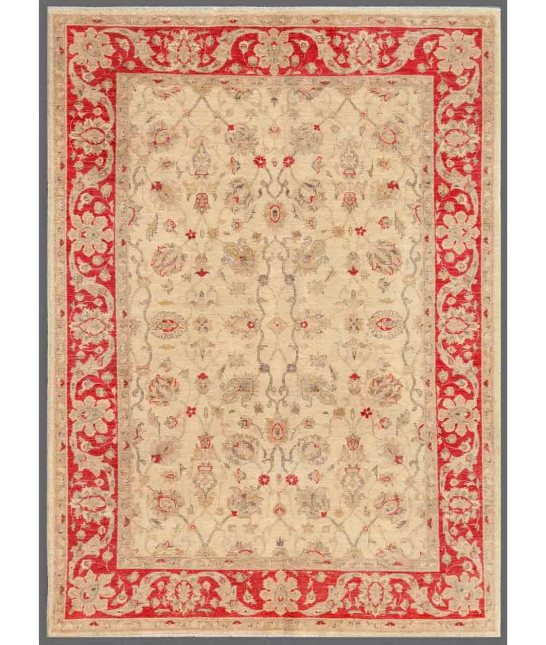 Hand Knotted Ziegler Farhan Wool Rug - 5'6'' x 7'6'' 5' 6" X 7' 6" ( 168 X 229 ) / Ivory / Red