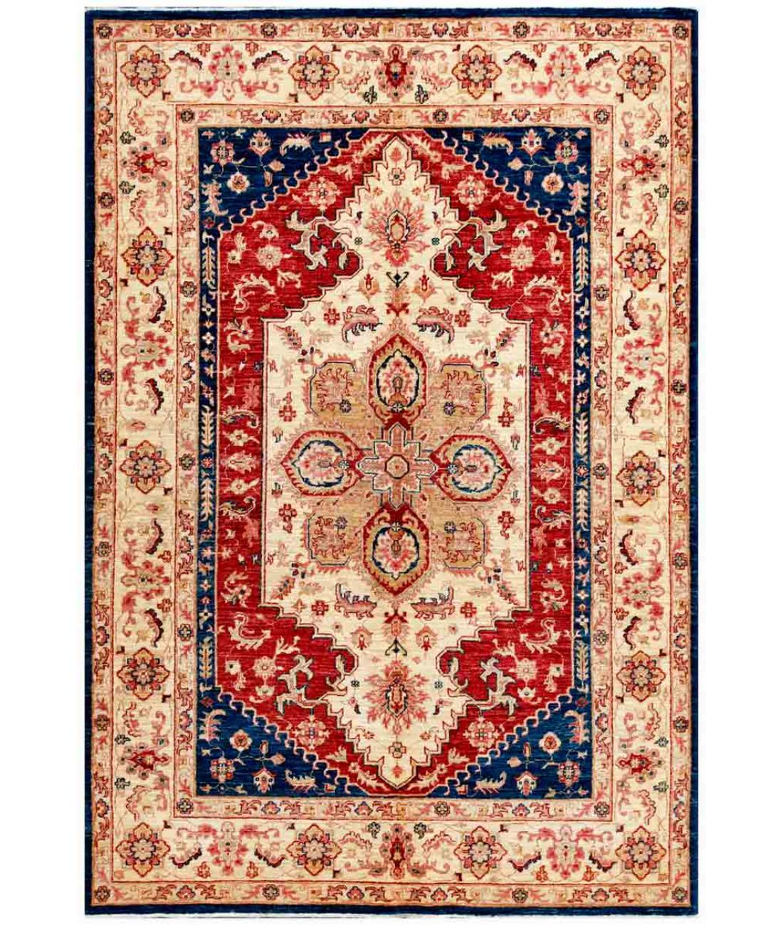 Hand Knotted Ziegler Farhan Wool Rug - 5'6'' x 7'11'' 5' 6" X 7' 11" ( 168 X 241 ) / Ivory / Red
