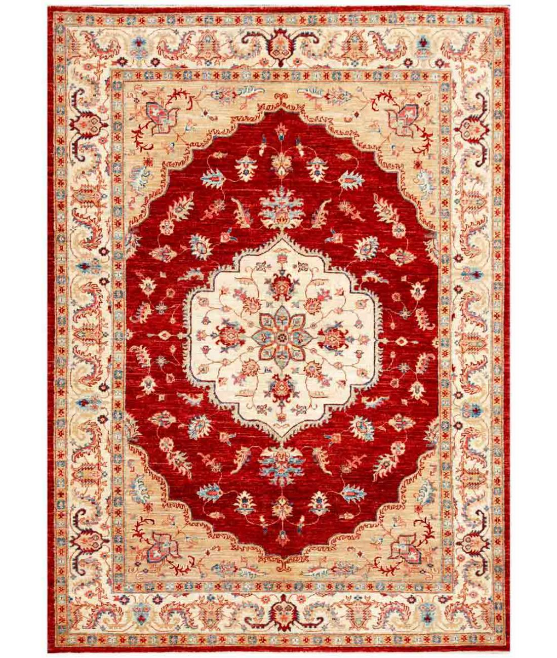 Hand Knotted Ziegler Farhan Wool Rug - 5'9'' x 7'9'' 5' 9" X 7' 9" ( 175 X 236 ) / Red / Ivory
