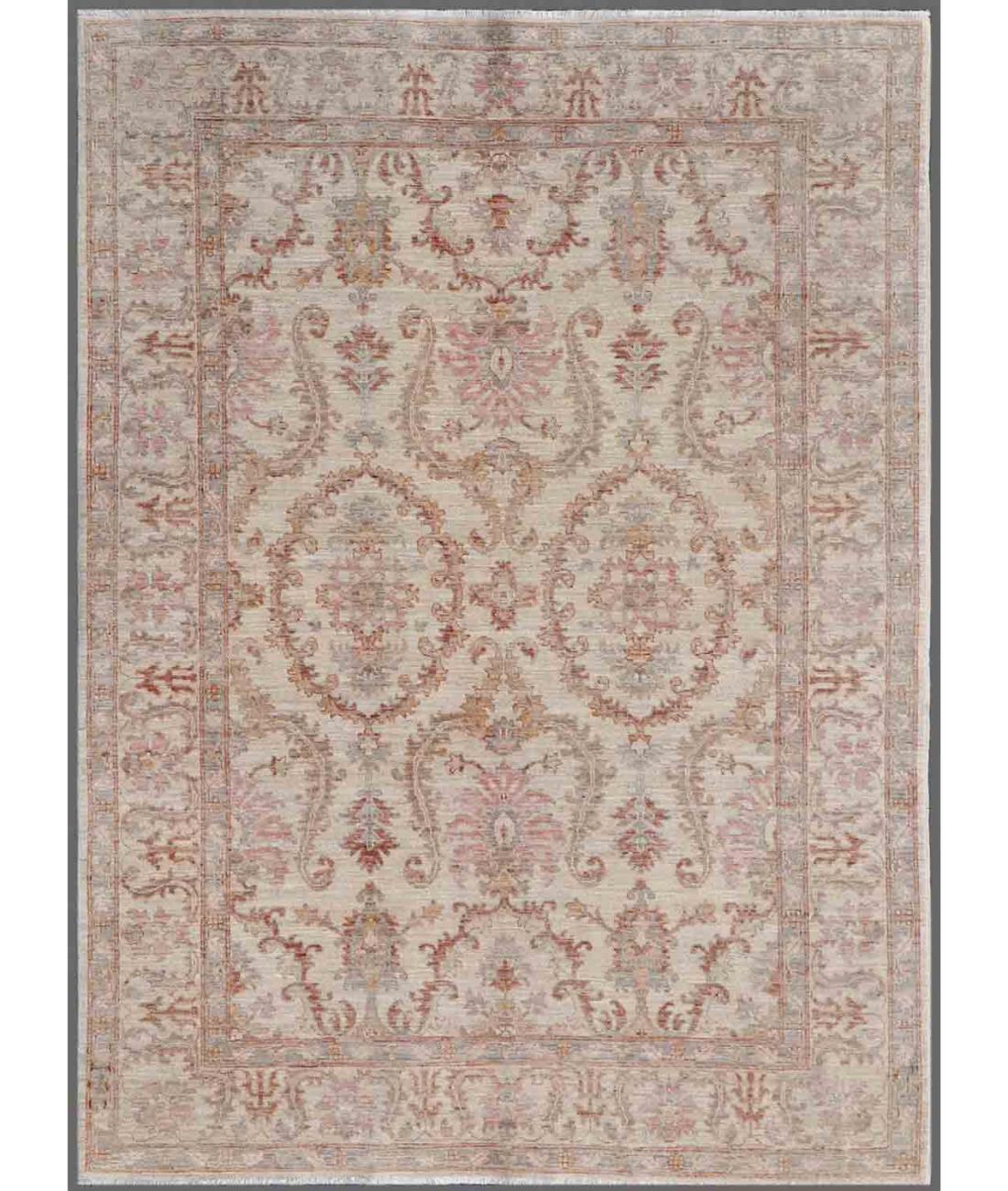 Hand Knotted Tabriz Wool Rug - 4'11'' x 6'7'' 4' 11" X 6' 7" ( 150 X 201 ) / Ivory / Taupe
