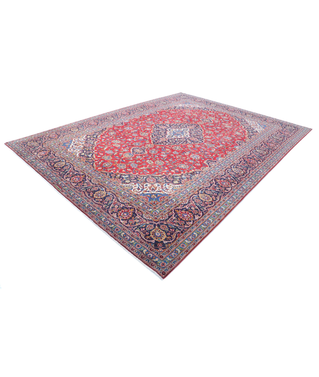 Kashan 9'5'' X 12'8'' Hand-Knotted Wool Rug 9'5'' x 12'8'' (283 X 380) / Red / Blue