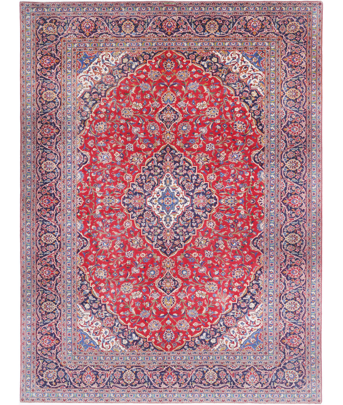 Kashan 9'5'' X 12'8'' Hand-Knotted Wool Rug 9'5'' x 12'8'' (283 X 380) / Red / Blue