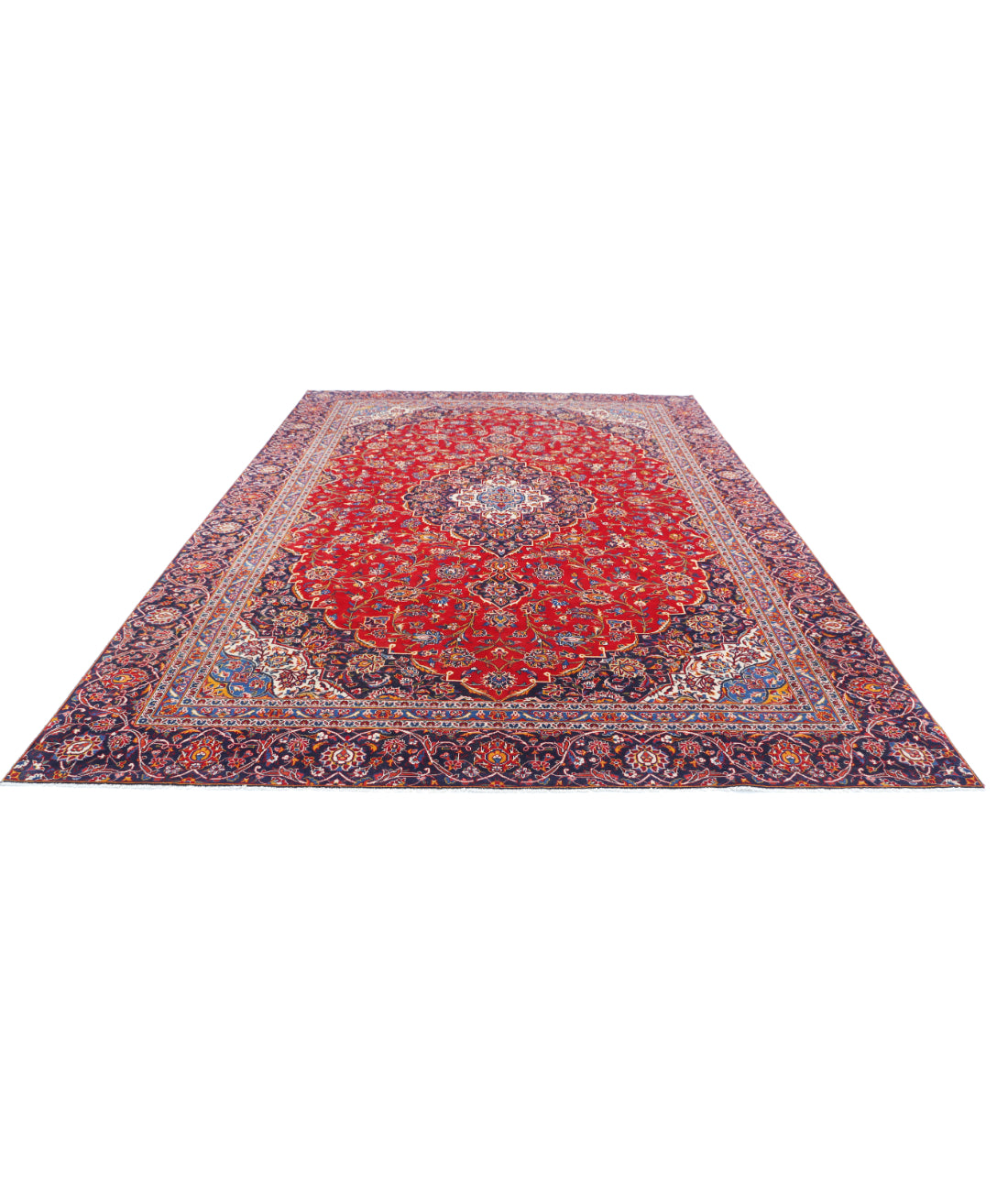 Kashan 9'1'' X 12'9'' Hand-Knotted Wool Rug 9'1'' x 12'9'' (273 X 383) / Red / Blue