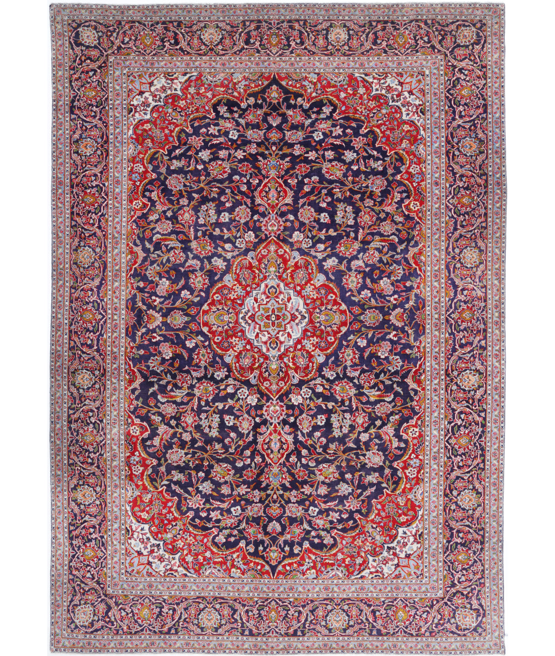 Kashan 9'0'' X 13'2'' Hand-Knotted Wool Rug 9'0'' x 13'2'' (270 X 395) / Blue / Red