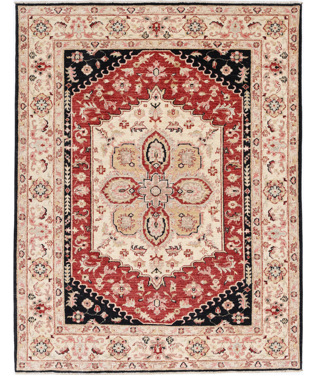 Ziegler 4'10'' X 6'2'' Hand-Knotted Wool Rug 4'10'' x 6'2'' (145 X 185) / Black / Ivory