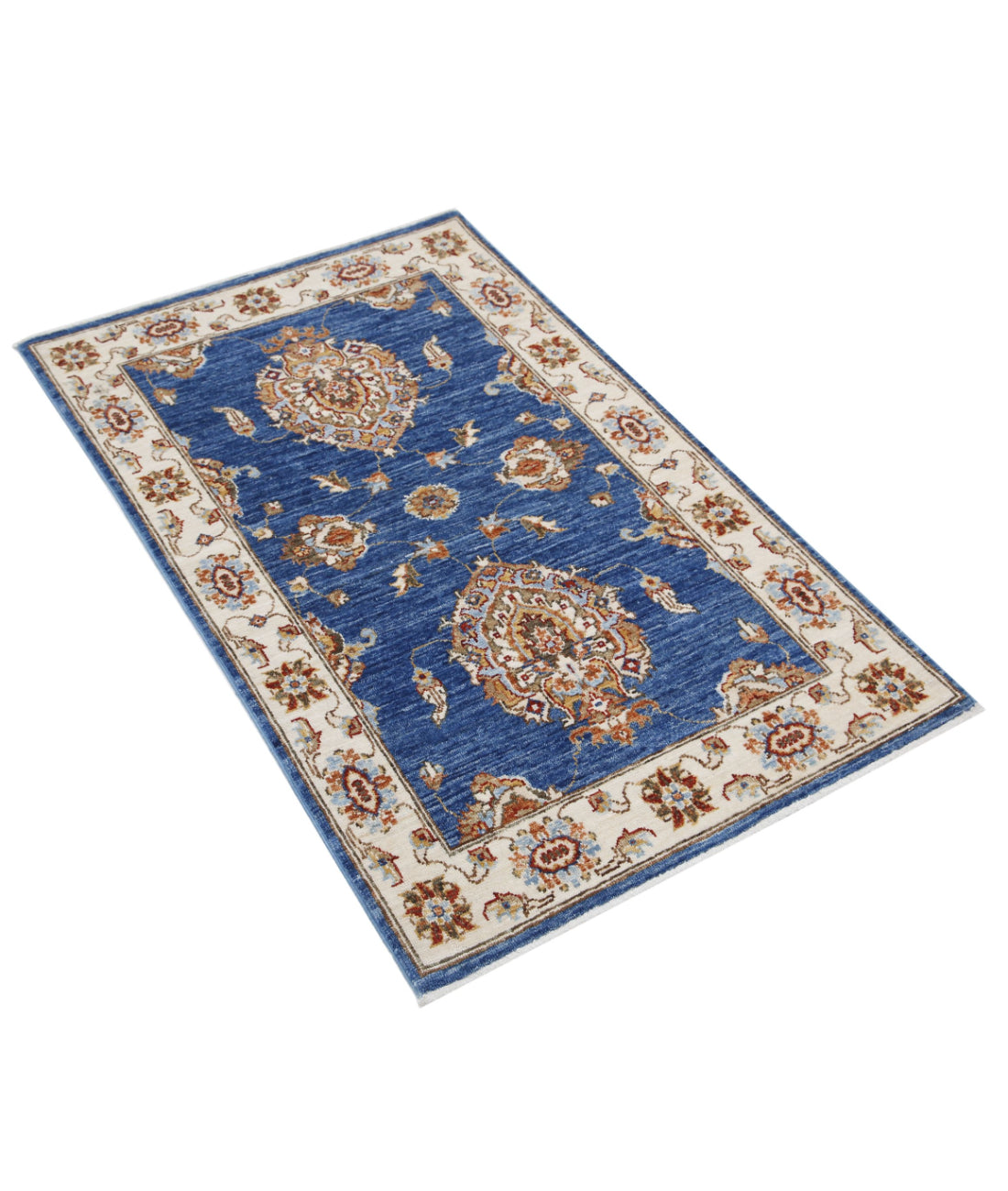Ziegler 2'6'' X 4'0'' Hand-Knotted Wool Rug 2'6'' x 4'0'' (75 X 120) / Blue / Ivory