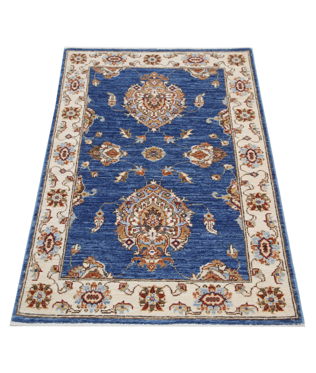 Ziegler 2'6'' X 4'0'' Hand-Knotted Wool Rug 2'6'' x 4'0'' (75 X 120) / Blue / Ivory