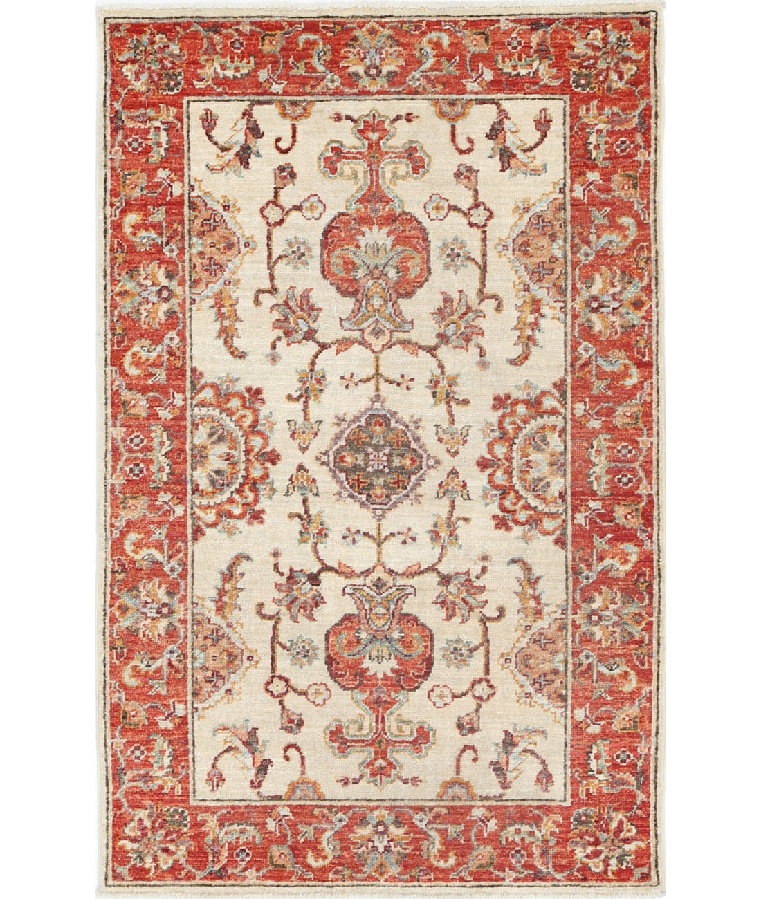 Ziegler 2'6'' X 4'0'' Hand-Knotted Wool Rug 2'6'' x 4'0'' (75 X 120) / Ivory / Red