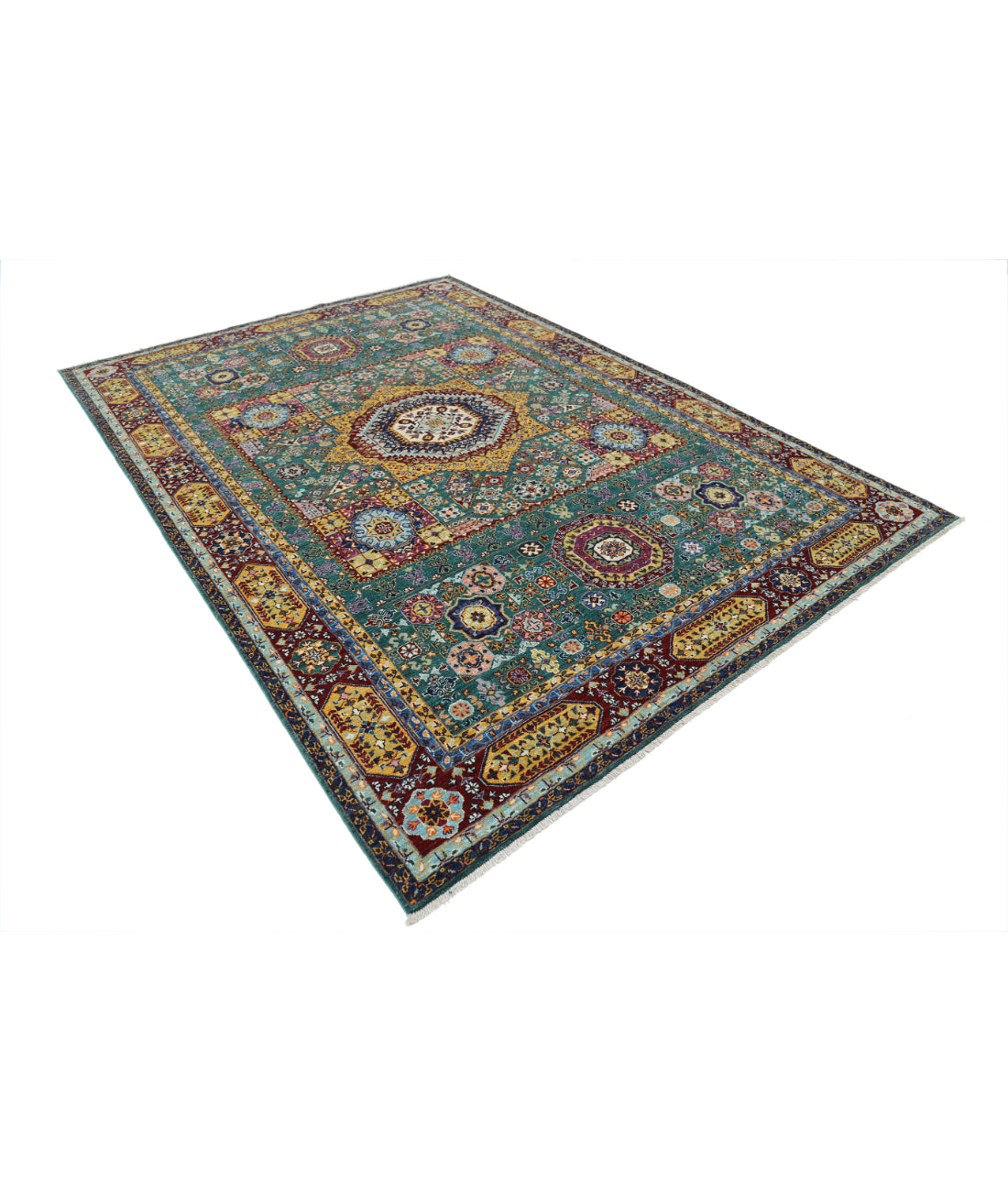 Mamluk 6'9'' X 9'6'' Hand-Knotted Wool Rug 6'9'' x 9'6'' (203 X 285) / Green / Red