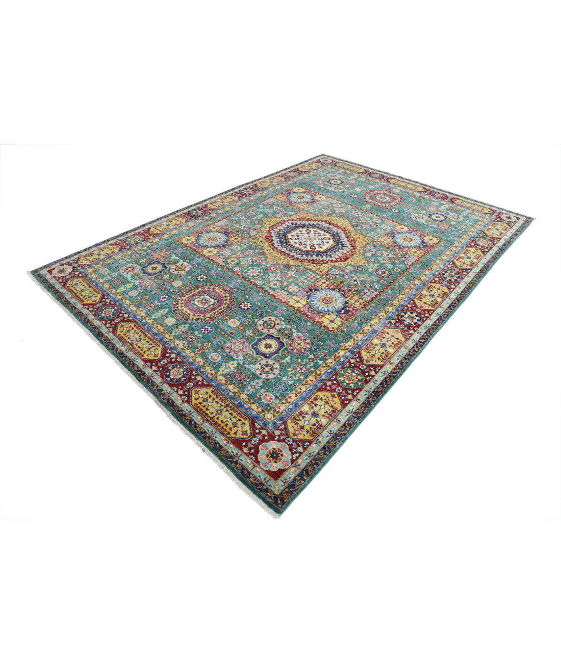 Mamluk 6'9'' X 9'6'' Hand-Knotted Wool Rug 6'9'' x 9'6'' (203 X 285) / Green / Red