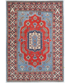 Hand Knotted Tribal Kazak Wool Rug - 5'0'' x 6'11'' 5' 0" X 6' 11" ( 152 X 211 ) / Blue / Ivory