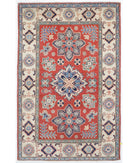 Hand Knotted Tribal Kazak Wool Rug - 3'9'' x 5'10'' 3' 9" X 5' 10" ( 114 X 178 ) / Red / Ivory
