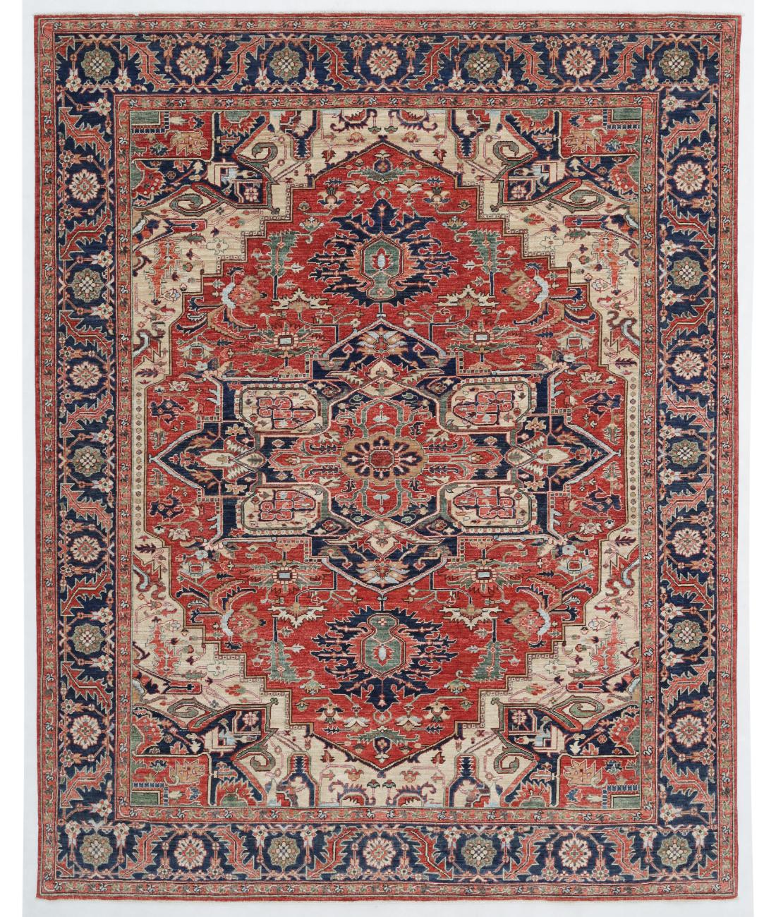 Hand Knotted Heriz Wool Rug - 7'9'' x 9'8'' 7' 9" X 9' 8" ( 236 X 295 ) / Rust / Blue