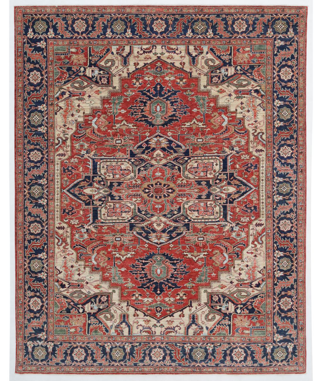 Hand Knotted Heriz Wool Rug - 7'9'' x 9'8'' 7' 9" X 9' 8" ( 236 X 295 ) / Rust / Blue