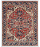 Hand Knotted Heriz Wool Rug - 7'9'' x 9'8'' 7' 9" X 9' 8" ( 236 X 295 ) / Rust / Blue