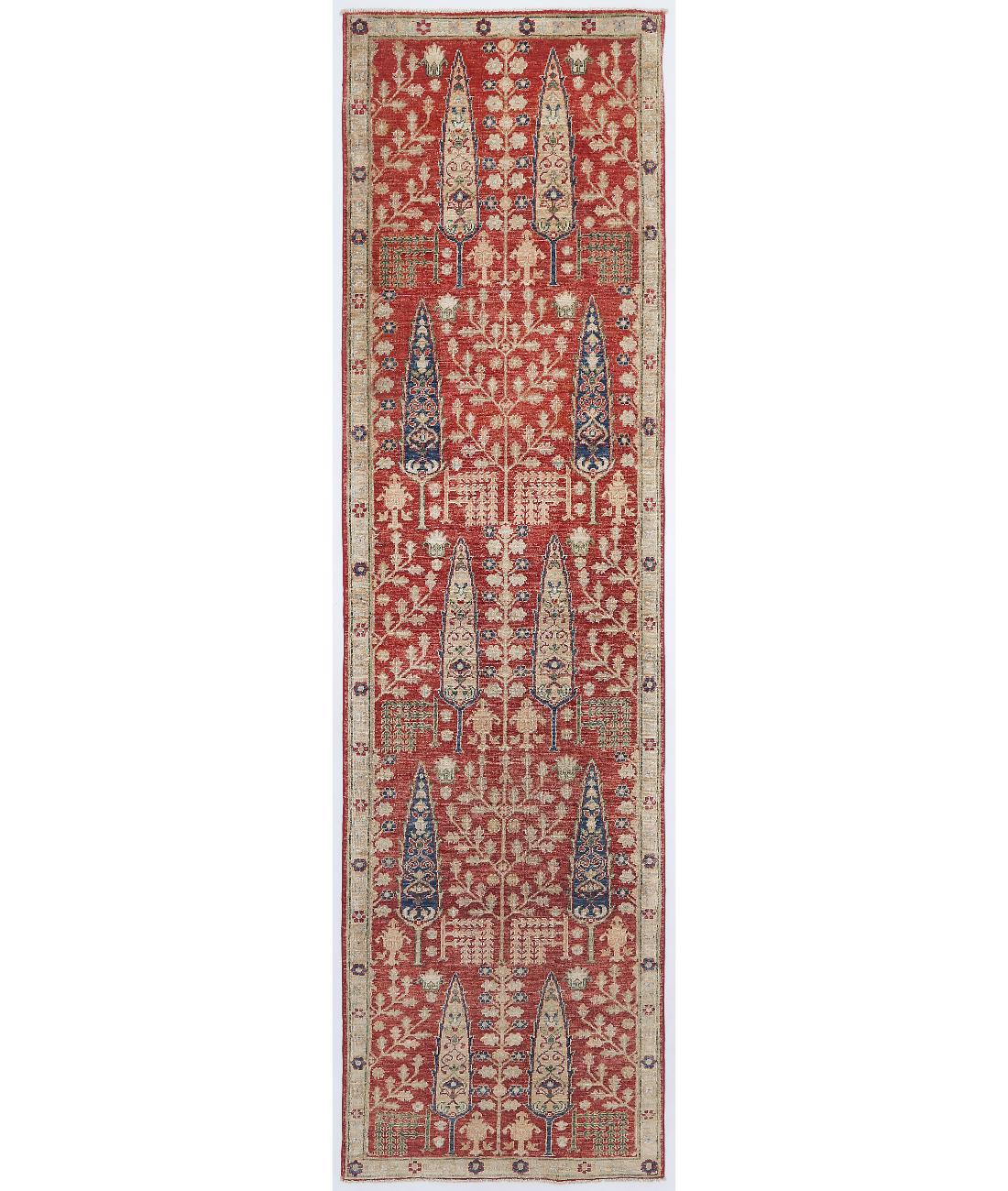 Hand Knotted Ziegler Farhan Wool Rug - 2'7'' x 9'9'' 2' 7" X 9' 9" ( 79 X 297 ) / Red / Ivory