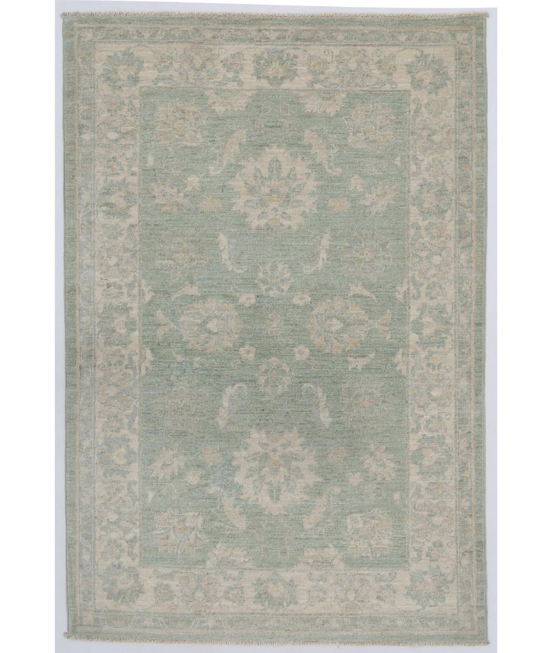 Hand Knotted Serenity Wool Rug - 3'3'' x 4'10'' 3' 3" X 4' 10" ( 99 X 147 ) / Green / Ivory
