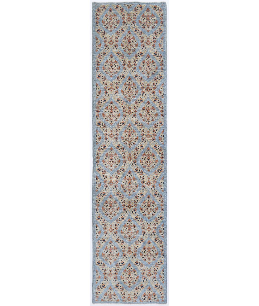 Hand Knotted Ziegler Farhan Wool Rug - 2'11'' x 11'10'' 2' 11" X 11' 10" ( 89 X 361 ) / Blue / Rust