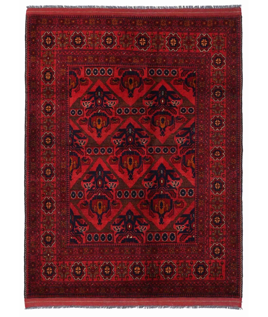 Hand Knotted Afghan Khal Muhammadi Wool Rug - 4'9'' x 6'4'' 4' 9" X 6' 4" ( 145 X 193 ) / Red / Blue