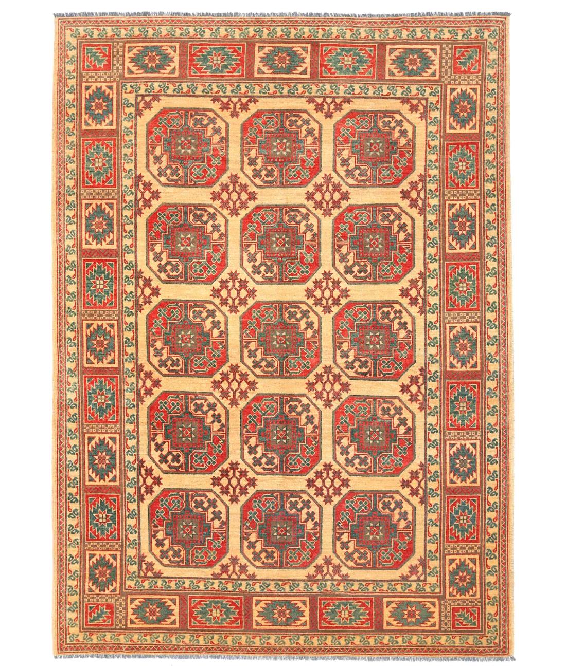 Hand Knotted Akcha Revival Wool Rug - 6'10'' x 9'7'' 6' 10" X 9' 7" ( 208 X 292 ) / Gold / Red
