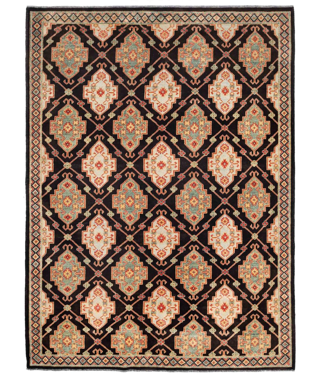Hand Knotted Akcha Revival Wool Rug - 5'7'' x 7'8'' 5' 7" X 7' 8" ( 170 X 234 ) / Brown / Green