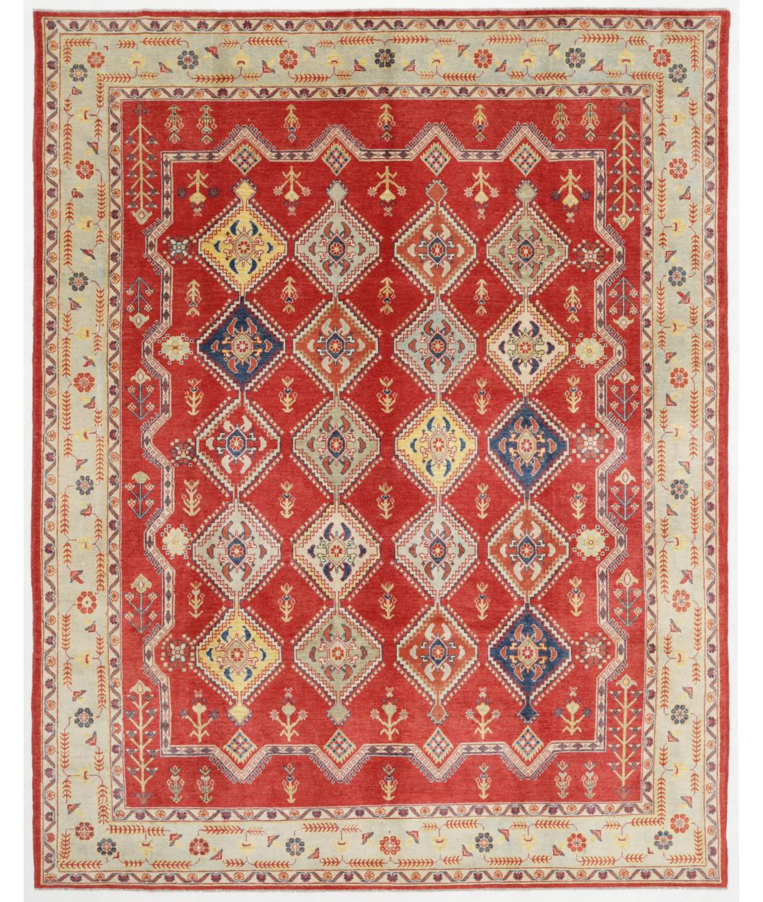 Hand Knotted Akcha Revival Wool Rug - 9'0'' x 11'5'' 9' 0" X 11' 5" ( 274 X 348 ) / Red / Grey
