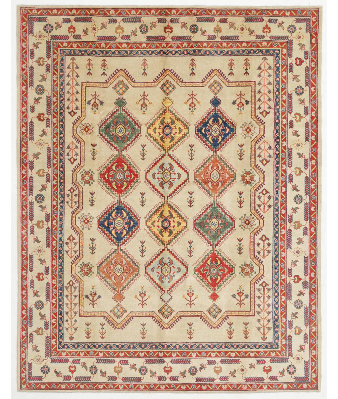 Hand Knotted Akcha Revival Wool Rug - 8'2'' x 10'5'' 8' 2" X 10' 5" ( 249 X 318 ) / Beige / Red