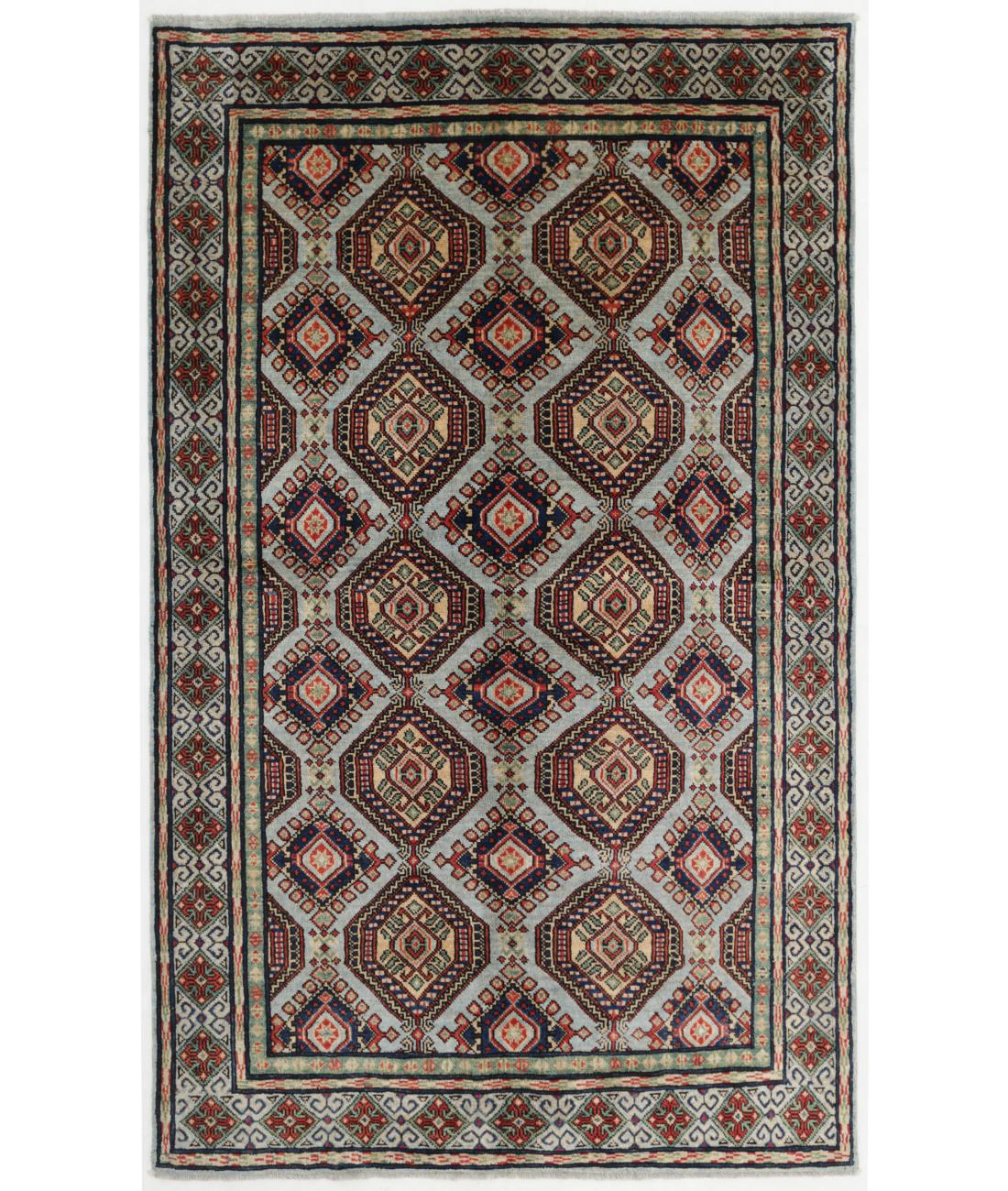 Hand Knotted Akcha Revival Wool Rug - 4'10'' x 7'10'' 4' 10" X 7' 10" ( 147 X 239 ) / Blue / Red