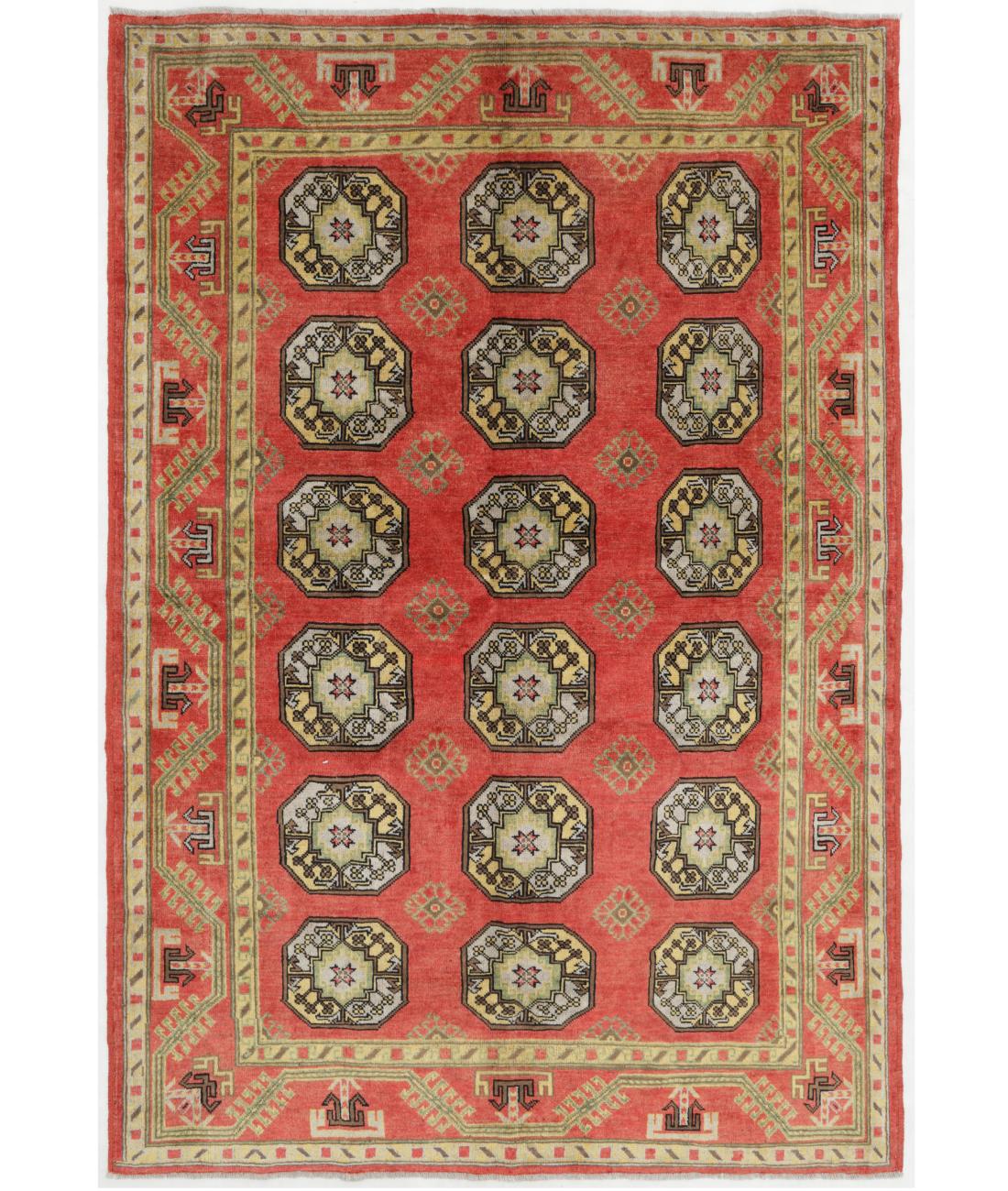 Hand Knotted Akcha Revival Wool Rug - 5'8'' x 8'1'' 5' 8" X 8' 1" ( 173 X 246 ) / Red / Beige