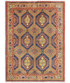 Hand Knotted Akcha Revival Wool Rug - 4'11'' x 6'7'' 4' 11" X 6' 7" ( 150 X 201 ) / Blue / Ivory