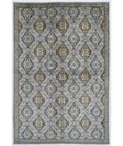 Hand Knotted Akcha Revival Wool Rug - 5'4'' x 7'9'' 5' 4" X 7' 9" ( 163 X 236 ) / Grey / Ivory