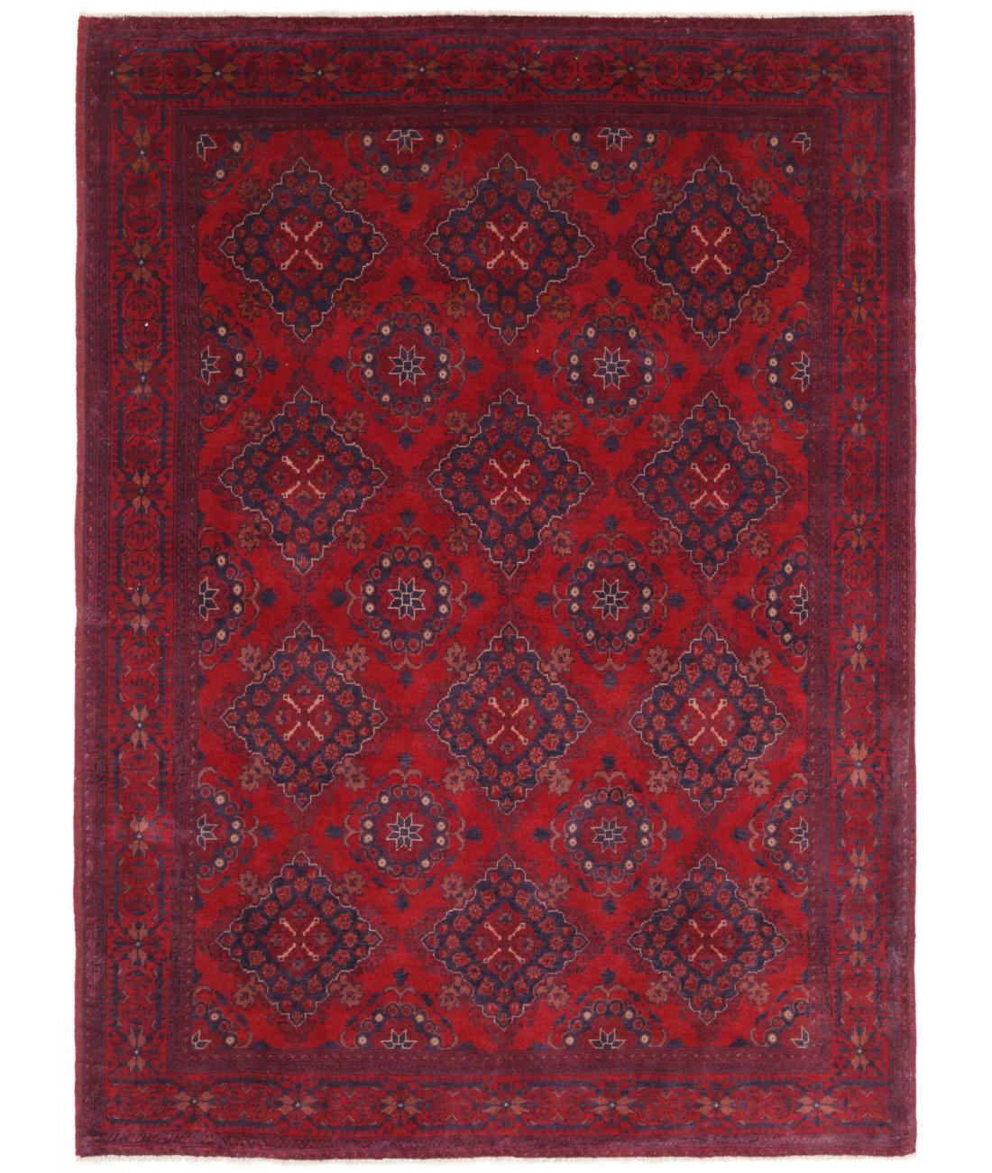 Hand Knotted Afghan Khal Muhammadi Wool Rug - 5'10'' x 7'9'' 5' 10" X 7' 9" ( 178 X 236 ) / Red / Blue