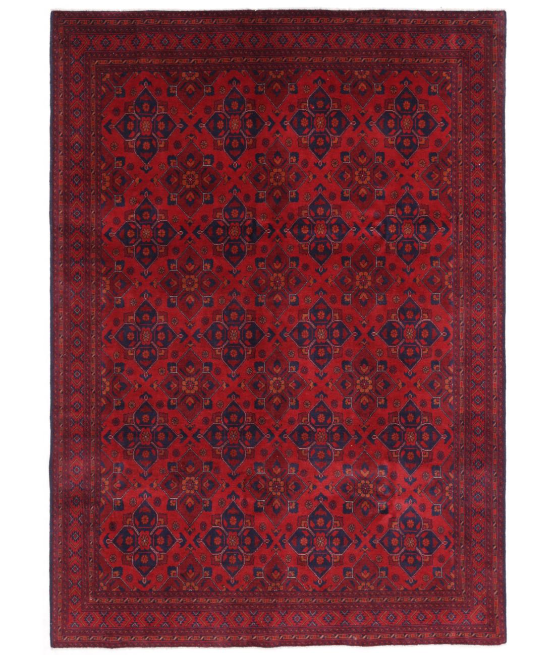 Hand Knotted Afghan Khal Muhammadi Wool Rug - 6'8'' x 9'5'' 6' 8" X 9' 5" ( 203 X 287 ) / Red / Blue