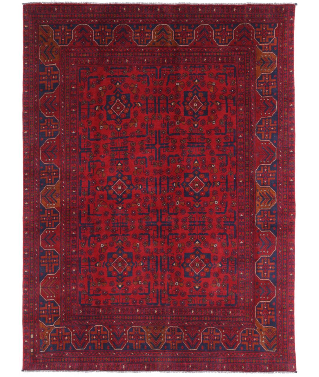 Hand Knotted Afghan Khal Muhammadi Wool Rug - 5'7'' x 7'7'' 5' 7" X 7' 7" ( 170 X 231 ) / Red / Blue
