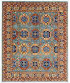 Hand Knotted Nomadic Caucasian Humna Wool Rug - 7'11'' x 9'9'' 7' 11" X 9' 9" ( 241 X 297 ) / Teal / Gold
