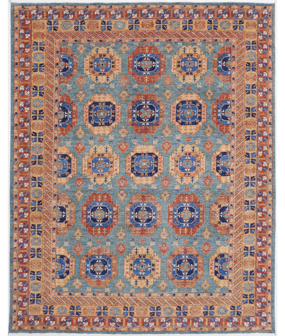 Hand Knotted Nomadic Caucasian Humna Wool Rug - 9'1'' x 11'7'' 9' 1" X 11' 7" ( 277 X 353 ) / Teal / Gold
