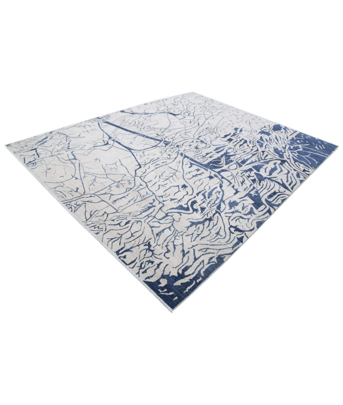 Abstract 8'0'' X 9'8'' Hand-Knotted Wool Rug 8'0'' x 9'8'' (240 X 290) / Ivory / Blue