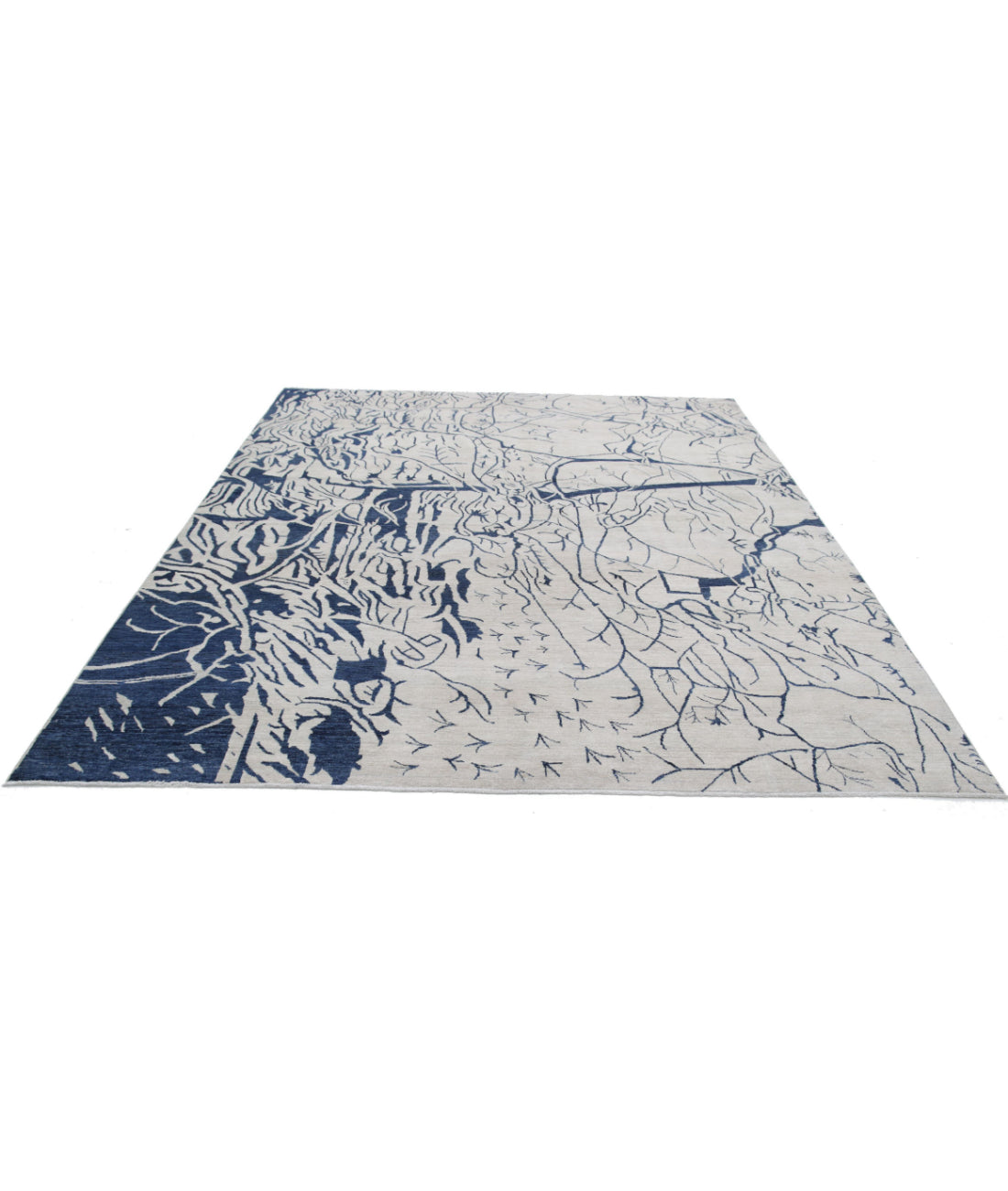 Abstract 8'0'' X 9'8'' Hand-Knotted Wool Rug 8'0'' x 9'8'' (240 X 290) / Ivory / Blue
