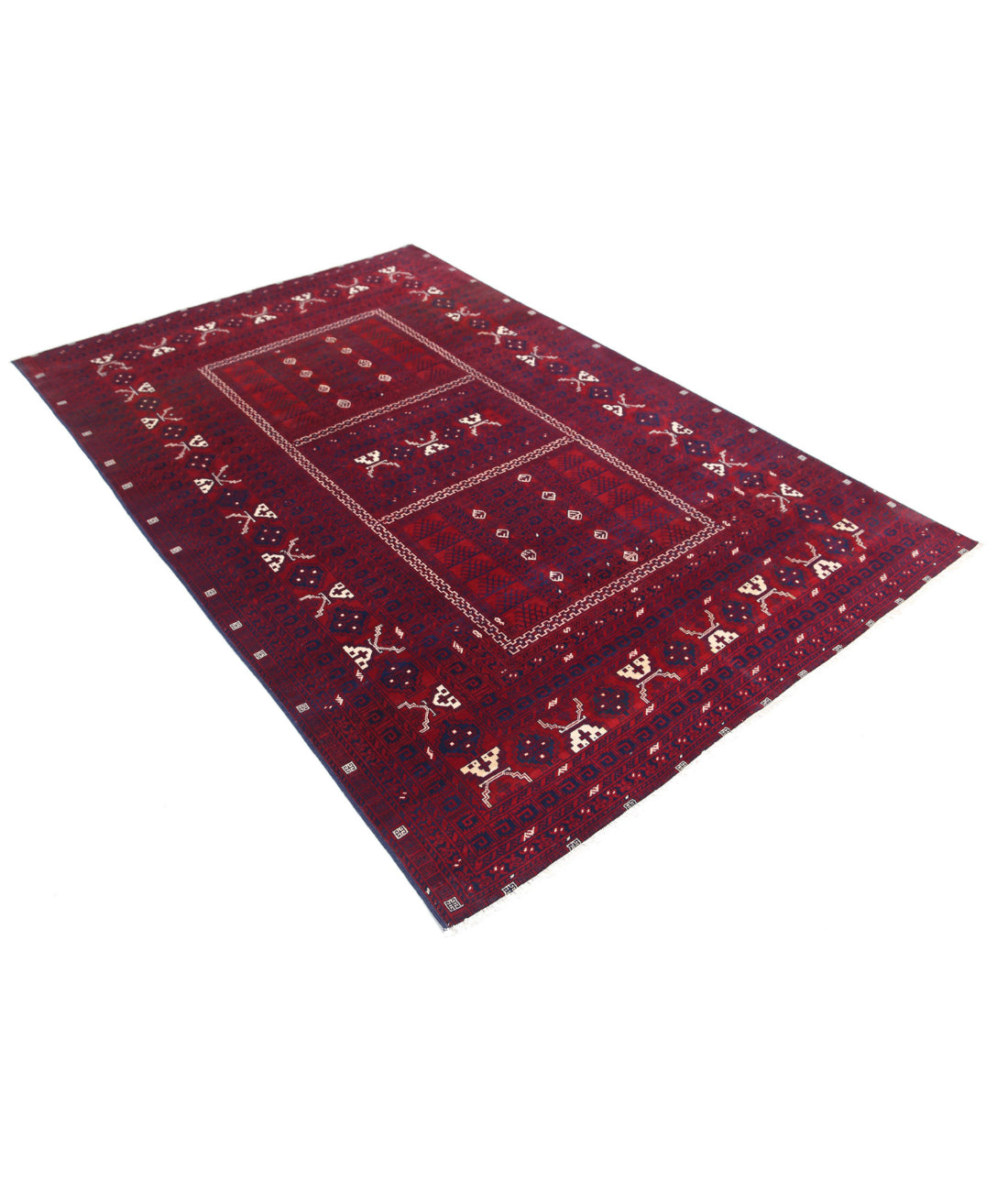 Afghan 5'2'' X 7'10'' Hand-Knotted Wool Rug 5'2'' x 7'10'' (155 X 235) / Red / Blue