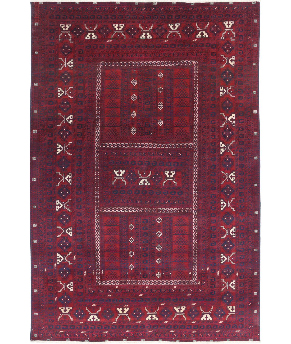 Afghan 5'2'' X 7'10'' Hand-Knotted Wool Rug 5'2'' x 7'10'' (155 X 235) / Red / Blue