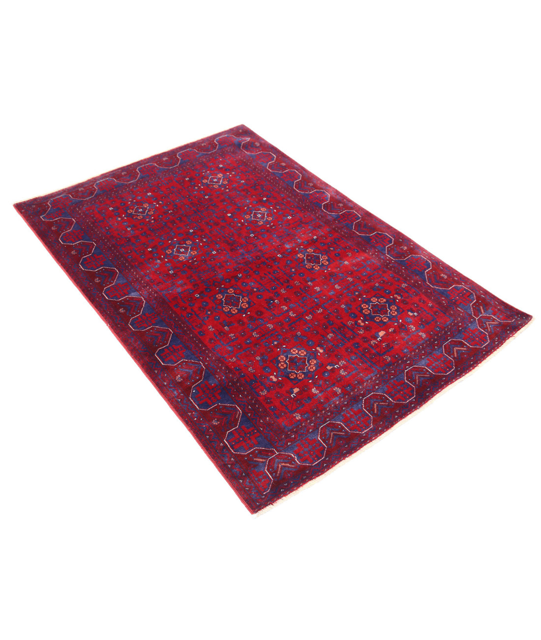 Afghan 3'3'' X 4'9'' Hand-Knotted Wool Rug 3'3'' x 4'9'' (98 X 143) / Red / Blue