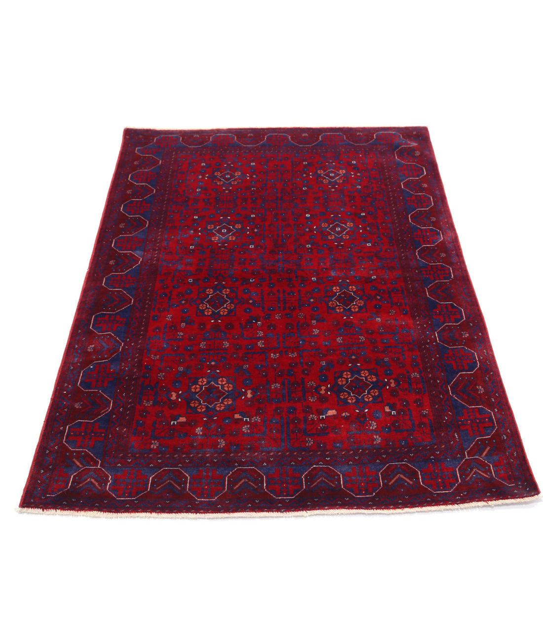 Afghan 3'3'' X 4'9'' Hand-Knotted Wool Rug 3'3'' x 4'9'' (98 X 143) / Red / Blue