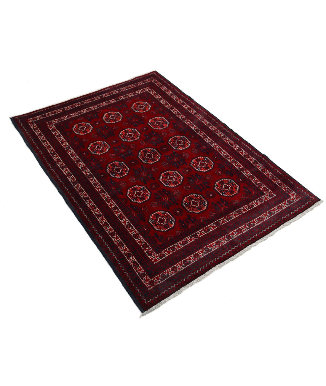 Afghan 3'2'' X 4'7'' Hand-Knotted Wool Rug 3'2'' x 4'7'' (95 X 138) / Red / Blue